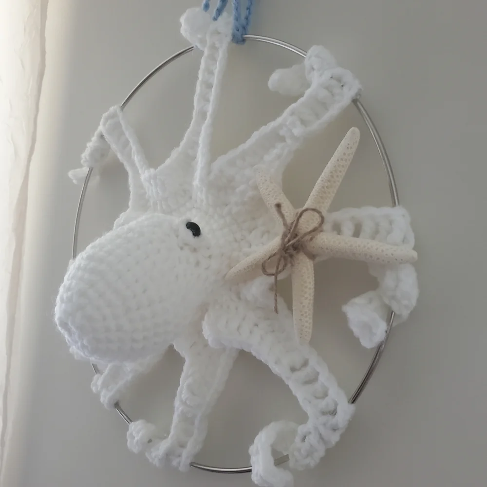 Handmade Octopus Wall Hanging Coastal Beachy Decor - Picture 2 of 9